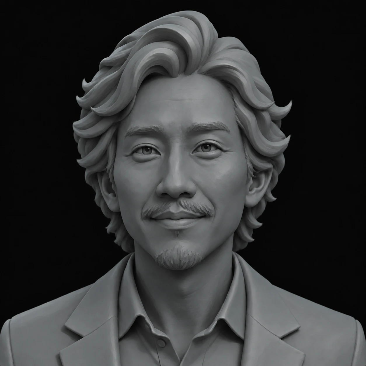 Luiz Kim, sculpted portrait in grey